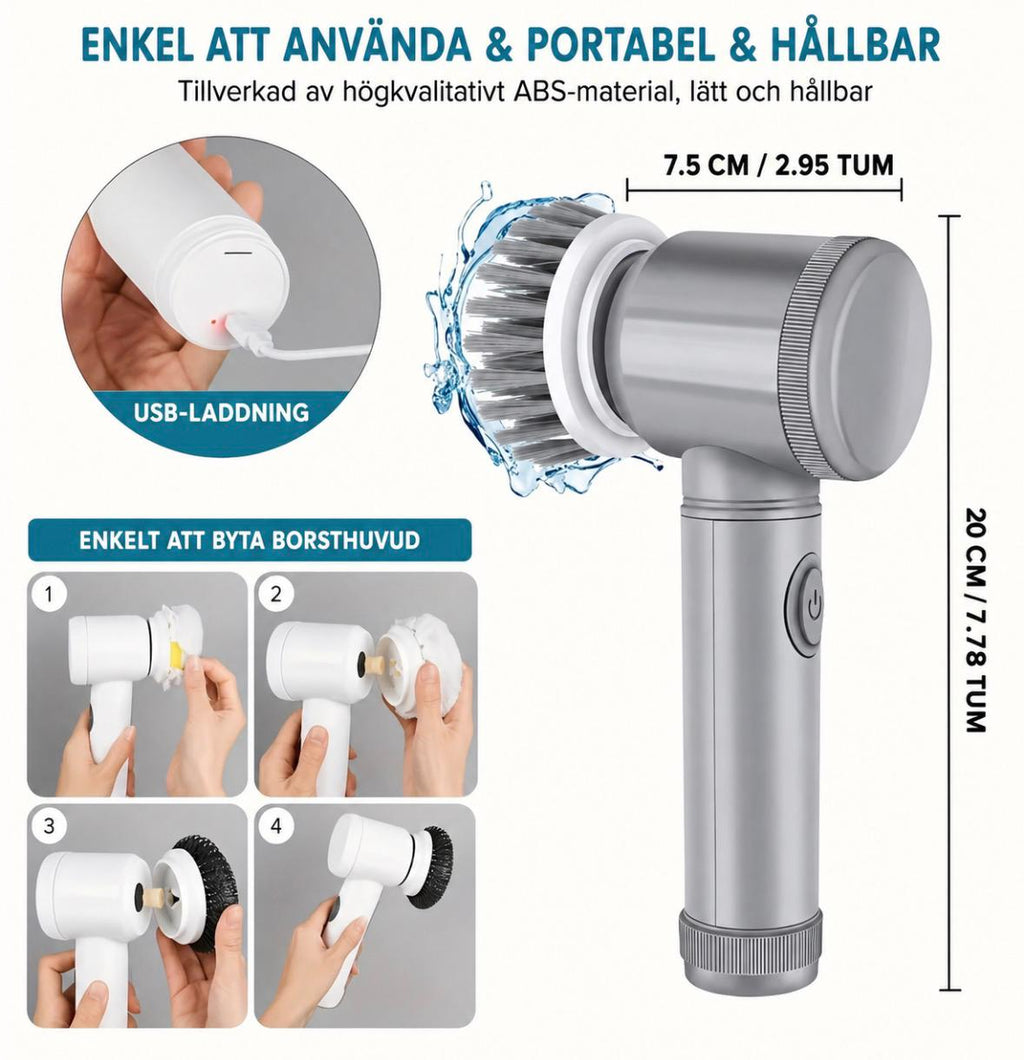 Elektrisk Rengöringsborste – Sladdlös med 5  Utbytbara Borsthuvuden